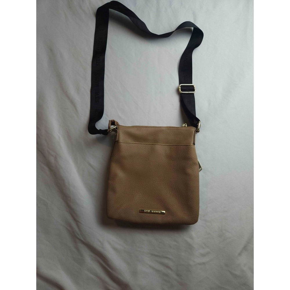 Steve Madden Crossbody Bag Womens Medium Beige Faux Leather Classic Travel